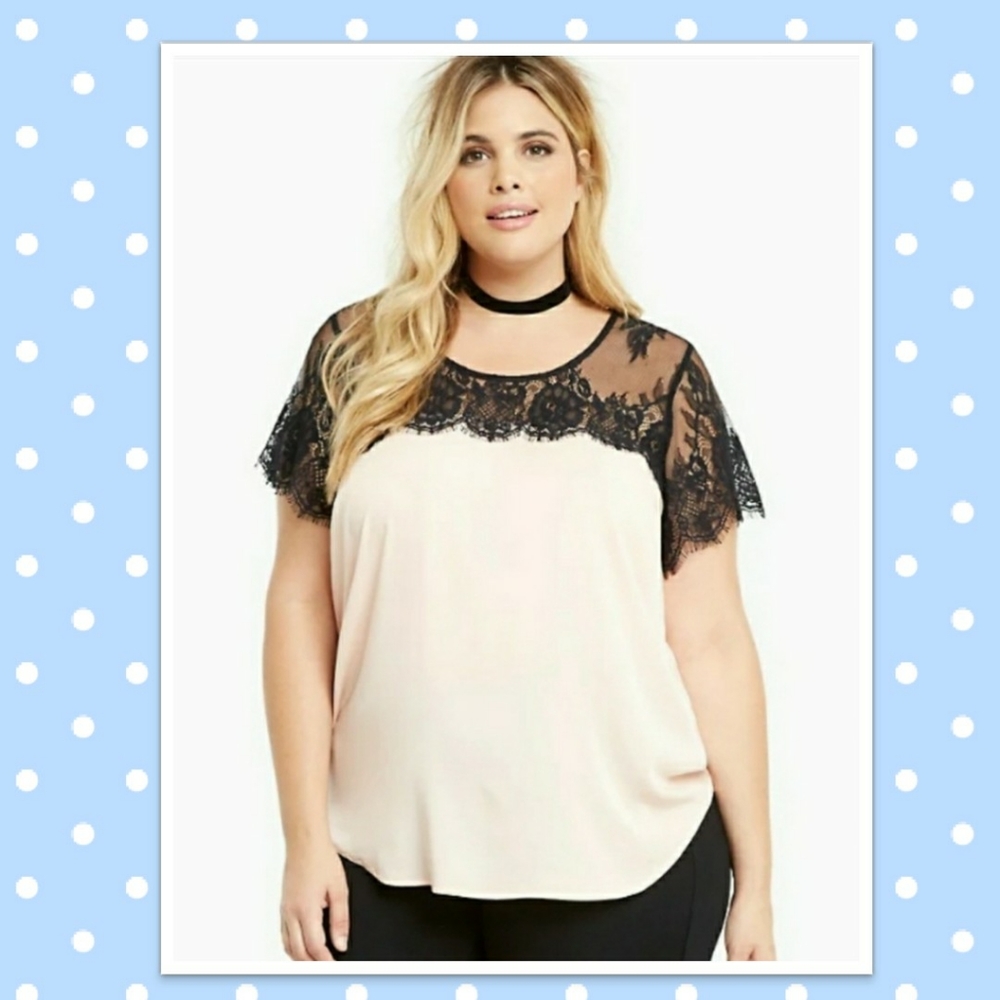 Torrid- Yoke Blush and Black Blouse